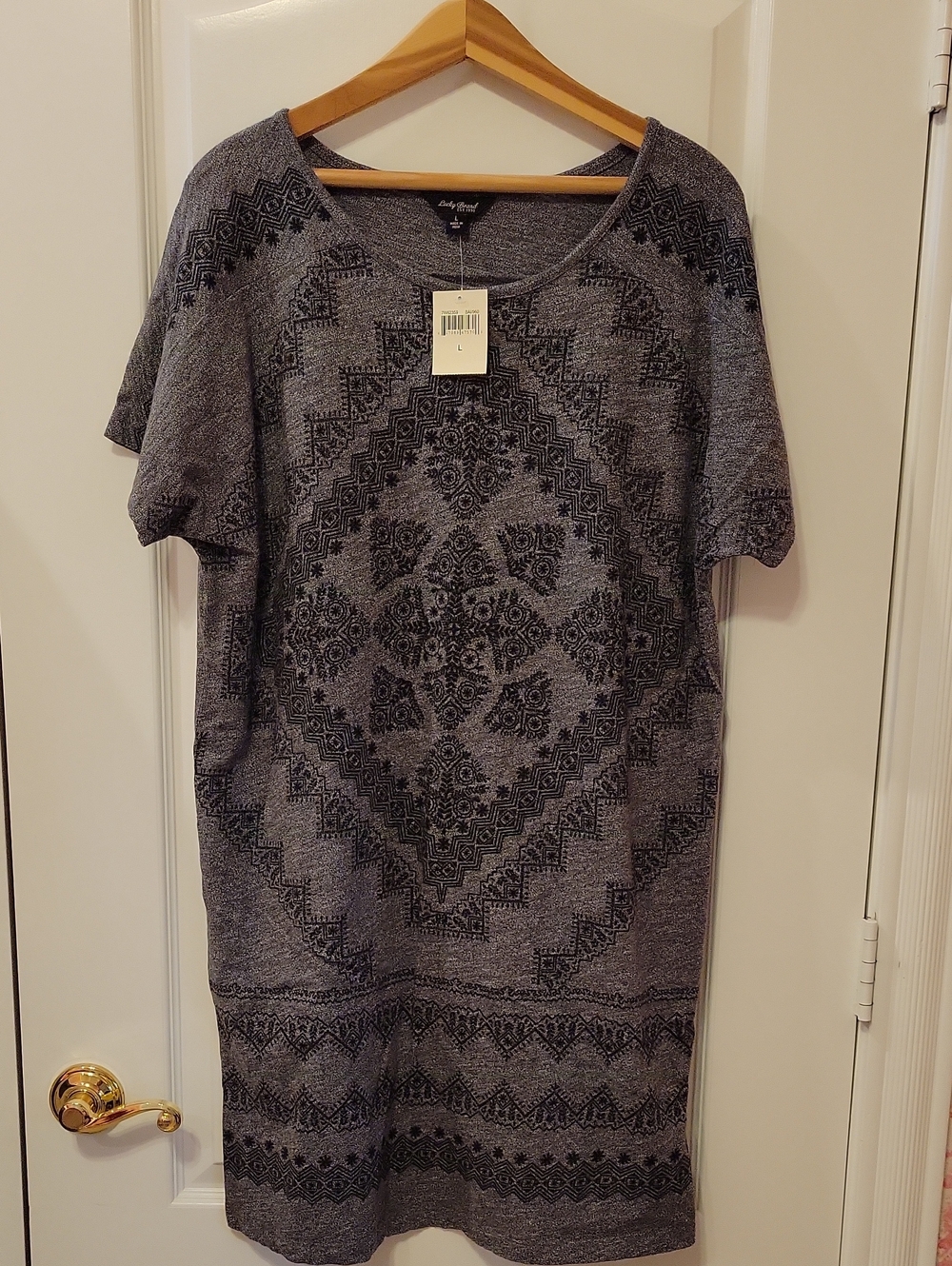 NWT Lucky Brand Gray Textured Geometric T-Shirt Dress
